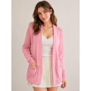 Pink Cardigan Soft Girl Coquette Knit Open Front Pockets Y2k Country Club Medium